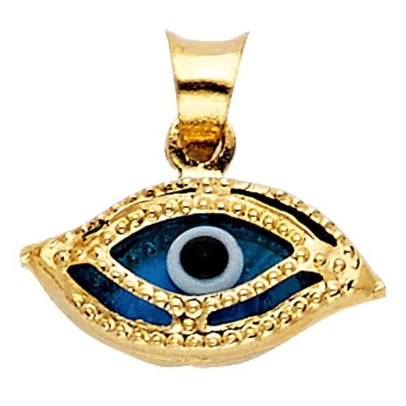 14k Yellow Gold Small/Mini Evil Eye Charm Pendant (7mm x 13mm)
