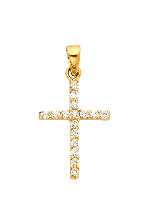 14k Yellow Gold Small/Mini Religious CZ Cross Charm Pendant
