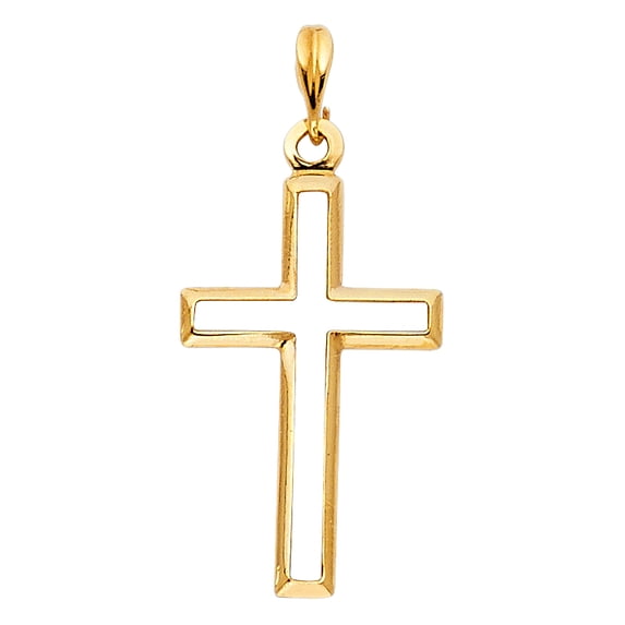 14k Yellow Gold Small/Mini Religious Opening Cross Charm Pendant (22mm x 14mm)