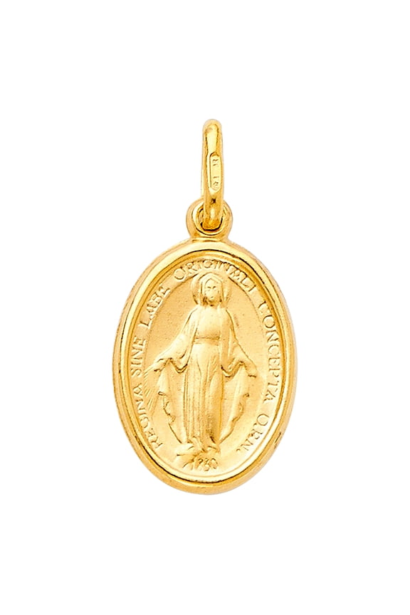 14k Yellow Gold Small/Mini Virgin Mary Medal (16mm x 11mm)