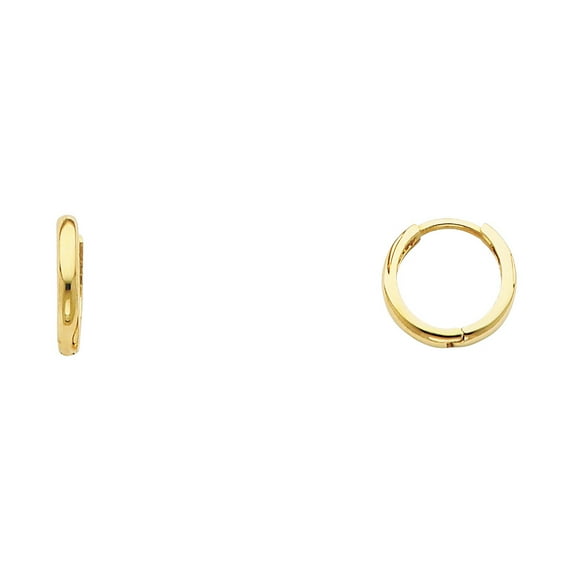 14k Yellow Gold Small Plain Huggies Earrings, (10mm X 10mm)