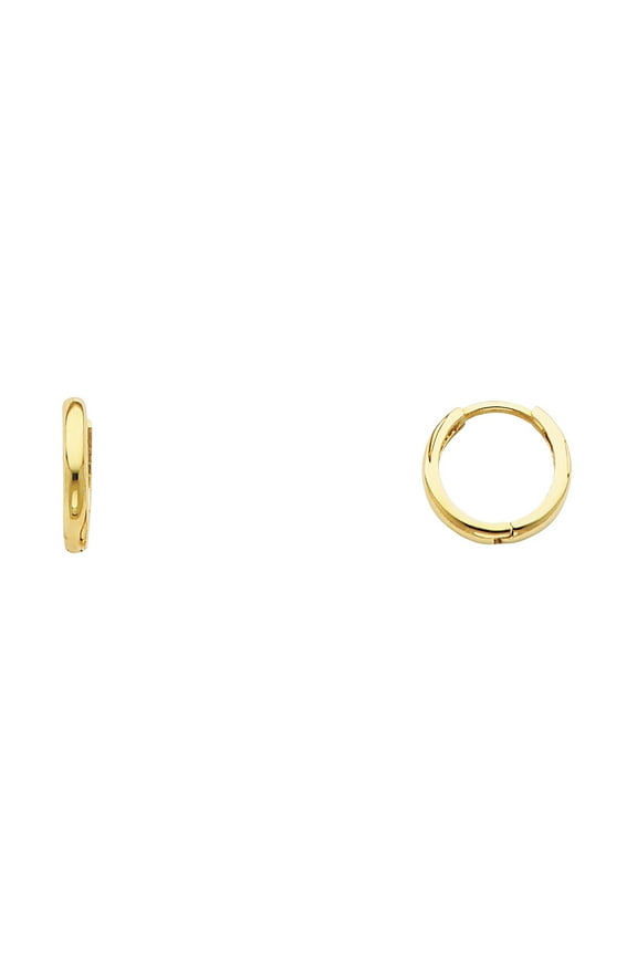 14k Yellow Gold Small Plain Huggies Earrings, (10mm X 10mm)