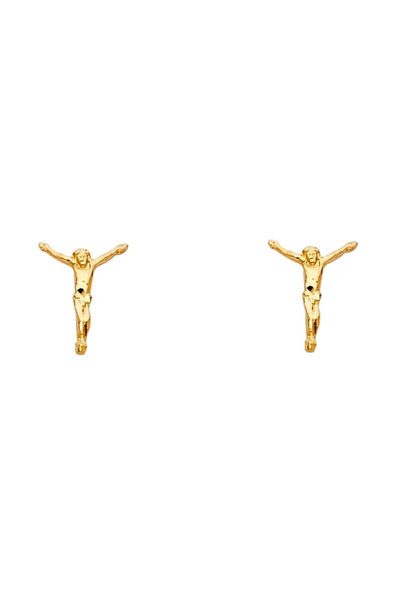 14k Yellow Gold Small Religious Faith Inspiration Jesus Post Earrings 10x12mm Stud Earring for Women