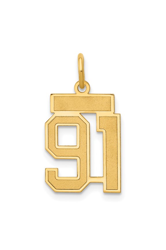 14k Yellow Gold Small Satin Number 91 Charm Pendant