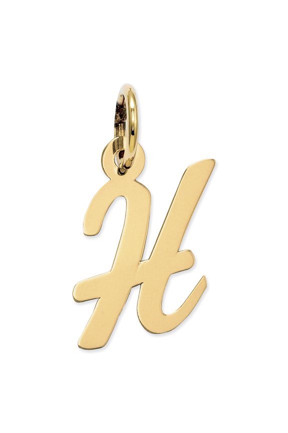 14k Yellow Gold Small Script Initial H Charm Pendant
