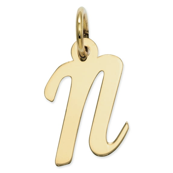 14k Yellow Gold Small Script Initial N Charm Pendant