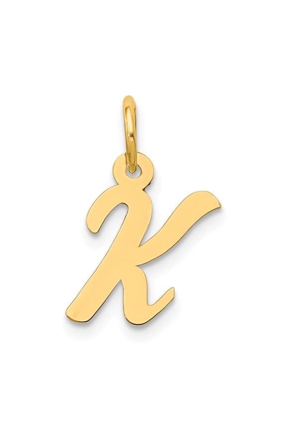 14k Yellow Gold Small Script Letter K Initial Charm Pendant