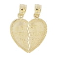thumbnail image 1 of 14k Yellow Gold, Small Size Sharing Split Heart Pendant Charm Best Friends 16mm with 16" Dainty Neck Chain, 1 of 9