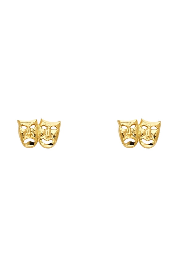14k Yellow Gold Small Smile/Cry Face Post Earrings, (6mm X 10mm)