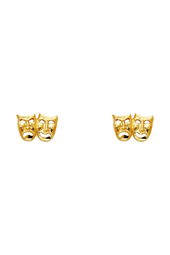 14k Yellow Gold Small Smile/cry Face Post Earrings 10x6mm Stud Earring for Women - .9 Grams