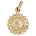 thumbnail image 1 of 14k Yellow Gold, Small Smiling Sun Pendant Hollow Puff Charm 14mm with 18" Dainty Neck Chain, 1 of 4
