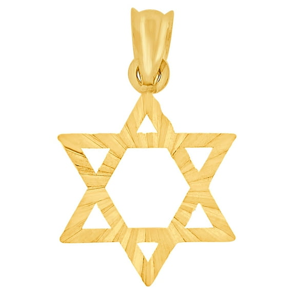 14k Yellow Gold, Small Star of David Jewish Religious Pendant Charm 15mm with 16" Dainty Neck Chain