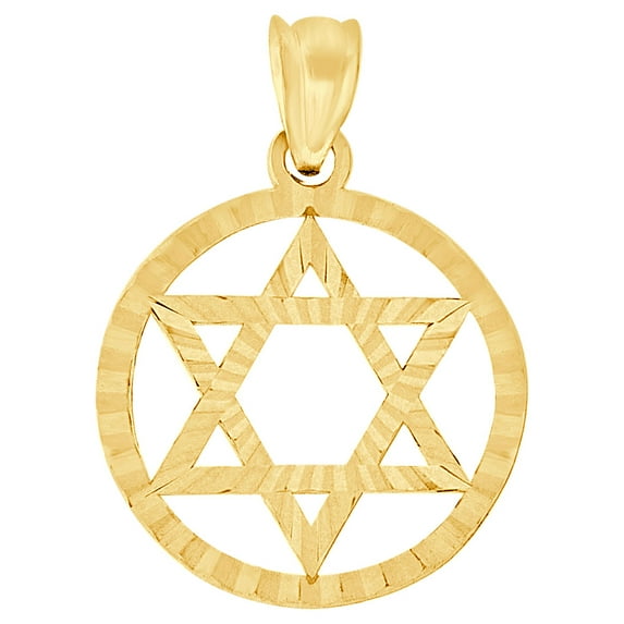 14k Yellow Gold, Small Star of David Jewish Religious Pendant Charm Bezel 18mm with 20" Dainty Neck Chain