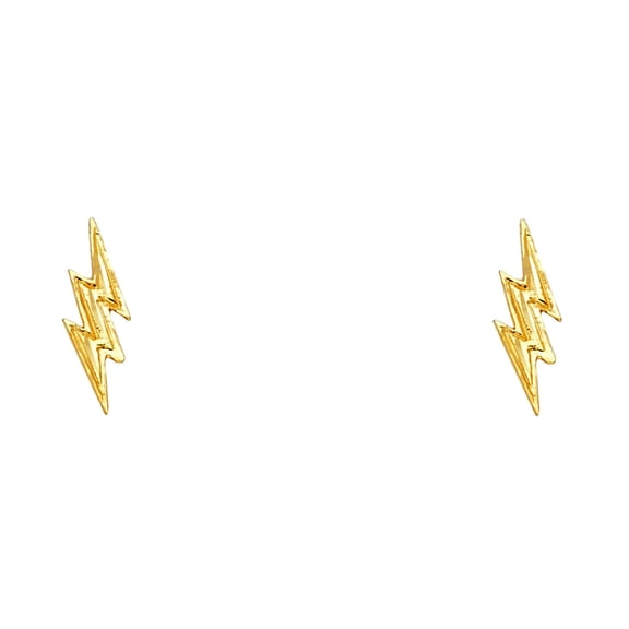 14k Yellow Gold Small Thunder Post Earrings 4x13mm Stud Earring for Women - .5 Grams