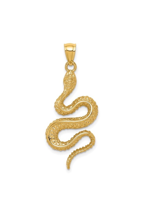 14k Yellow Gold Snake Pendant Necklace for Women or Unisex Wear, Serpentine Design Symbolizing Transformation, Protection, Rebirth, Mystical Spiritual Fashion Jewelry