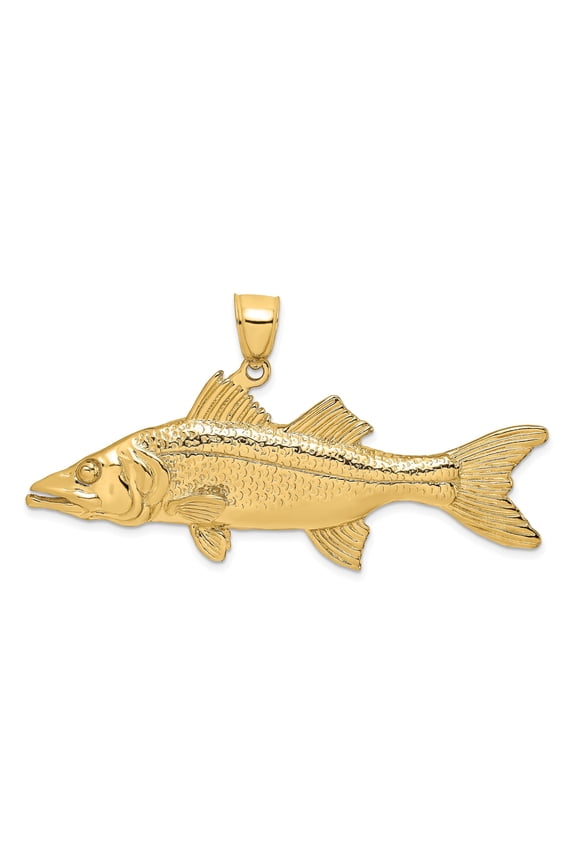 14k Yellow Gold Snook Fish Pendant for Men or Unisex, Realistic Nautical Charm, Marine Life Necklace with Ocean and Fishing Symbolism, Nature Jewelry for Anglers