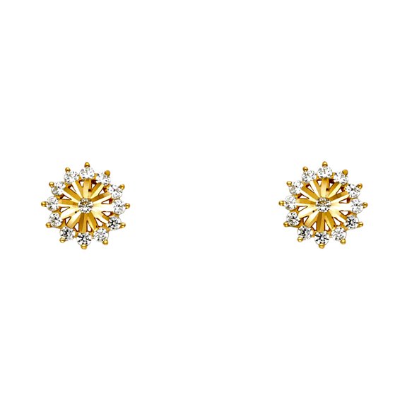 14k Yellow Gold Snowflake Cubic Zirconia Stud Screw Back Earrings Stud Earring for Women