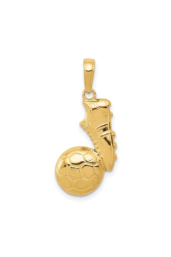 14k Yellow Gold Soccer Pendant for Men and Women, Cleat and Ball Sports Necklace, Unisex Athletic Jewelry Symbolizing Teamwork and Passion