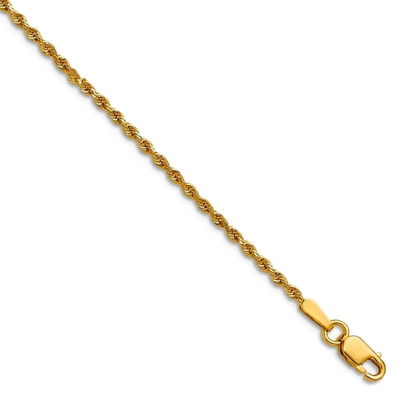 14k Yellow Gold Solid 1.75mm D-Cut Rope Lobster Clasp Chain Necklace 22 Inch Lobster Claw Chain Necklace for Women and M