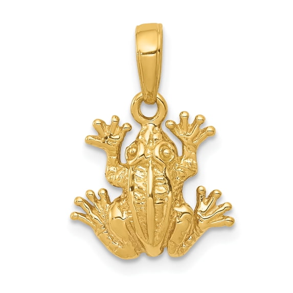 14k Yellow Gold Solid 2-D Frog Charm Pendant