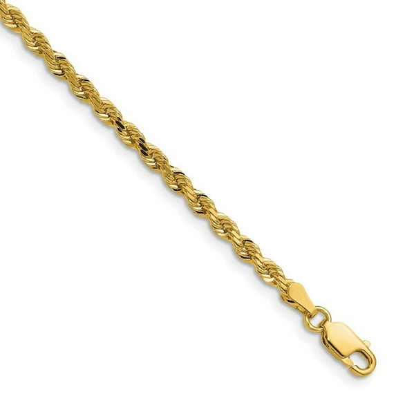 14k Yellow Gold Solid 3mm D Cut Rope Lobster Clasp Chain Necklace 24 Inch Lobster Claw - Chain Necklace for Women and Me