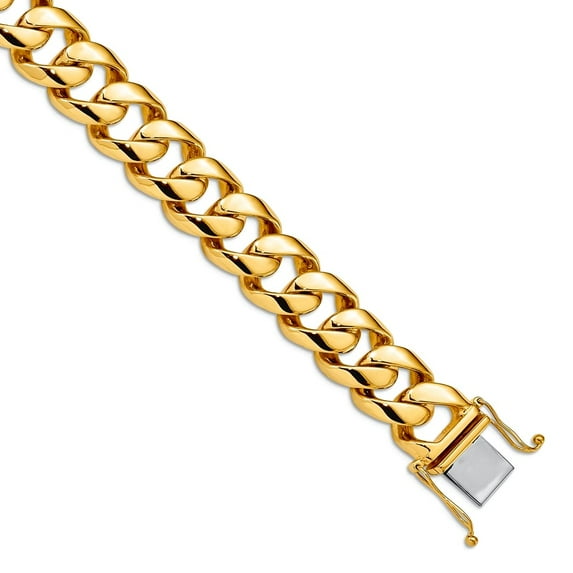 14k Yellow Gold Solid Box Catch Closure 16.15mm Polished Fancy Link Bracelet 9 Inch Lobster Claw Link Bracelet for Women