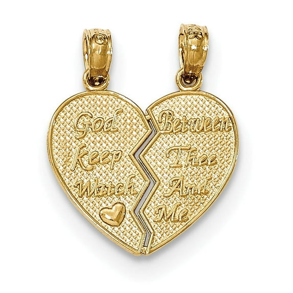 14k Yellow Gold Solid Break-Apart Keep Watch Over Me Heart Charm Pendant