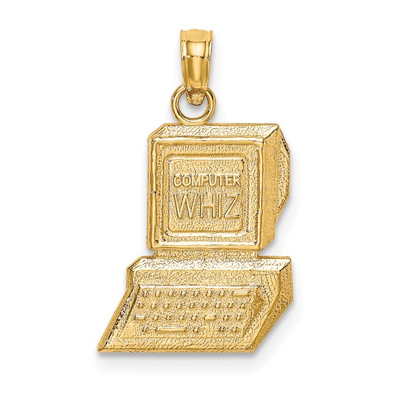 14k Yellow Gold Solid Computer Wiz Charm Pendant