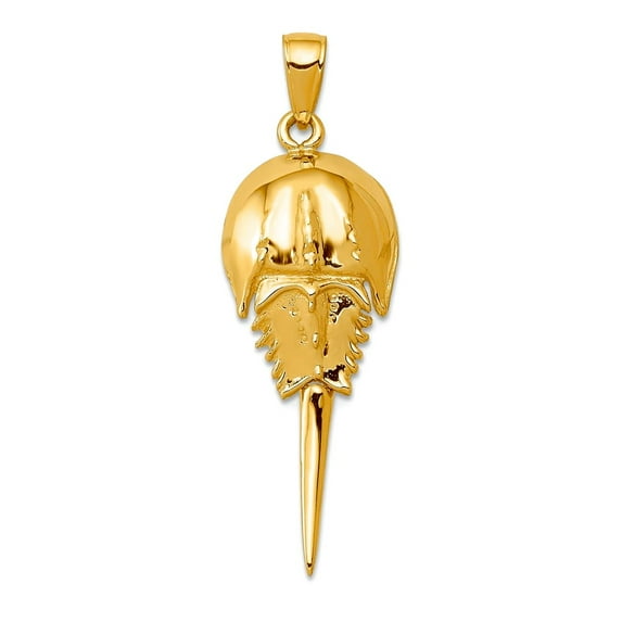 14k Yellow Gold Solid Concave Polished Moveable Horseshoe Crab Pendant Necklace 38x13mm Wide Pendant for Women