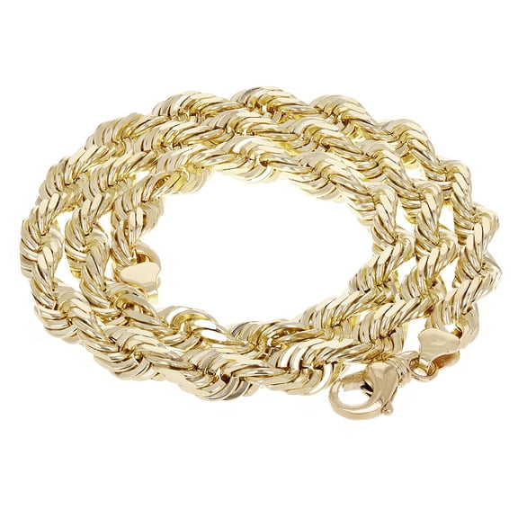 14k Yellow Gold Solid Diamond Cut Rope Chain Necklace 26" 10mm - 26"