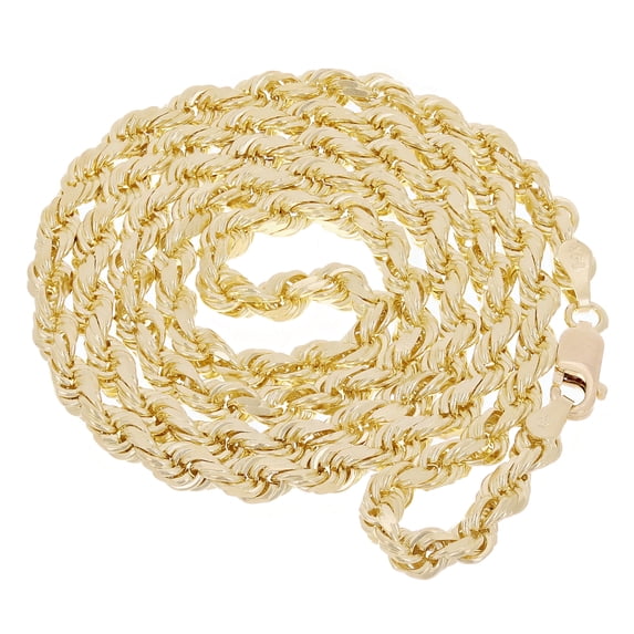 14k Yellow Gold Solid Diamond Cut Rope Chain Necklace 28" 4mm - 28"