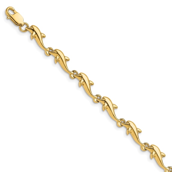 14k Yellow Gold Solid Dolphin Bracelet