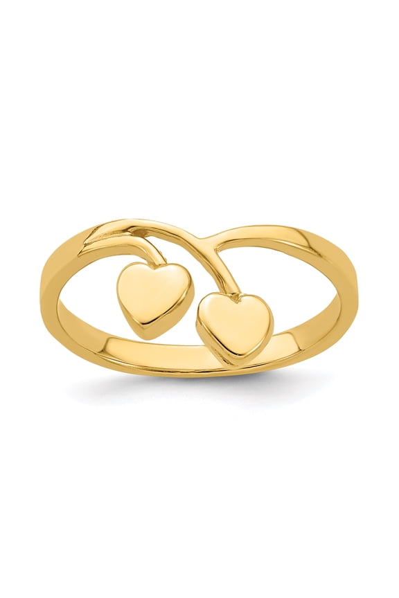 14k Yellow Gold Solid Double Heart Drop V Band Ring