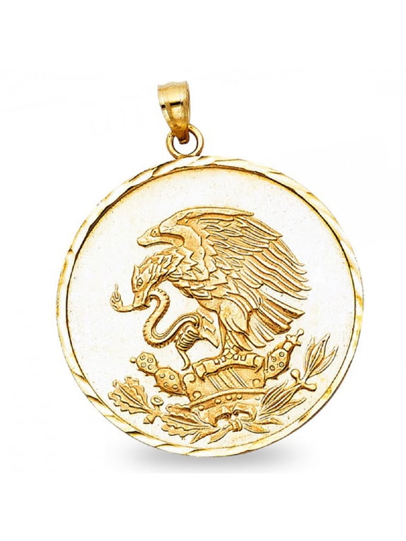 14k Yellow Gold Solid Eagle Snake Charm Pendant Genuine High Polished Round Medal Style New 30 mm x 30 mm