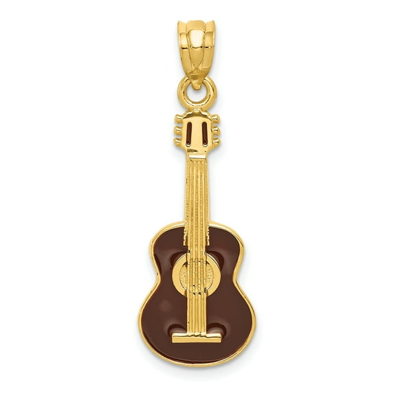 14k Yellow Gold Solid Enameled Guitar Charm Pendant