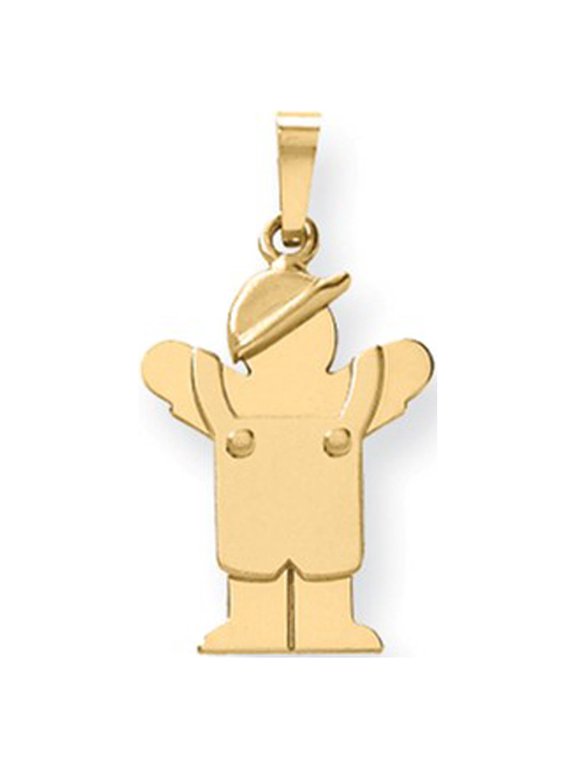 14k Yellow Gold Solid Engravable Boy in Overalls with Hat on Left Charm