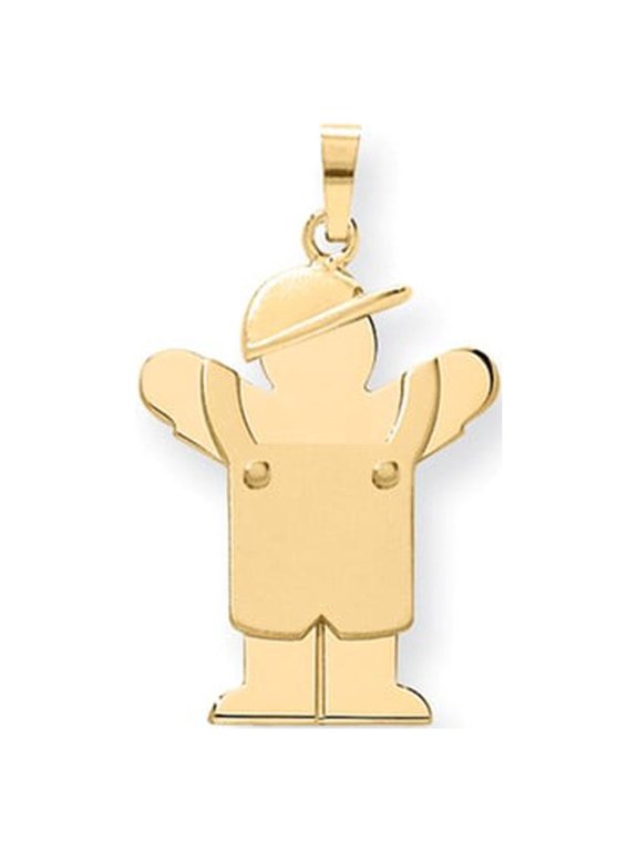 14k Yellow Gold Solid Engravable Boy in Overalls with Hat on Left Charm