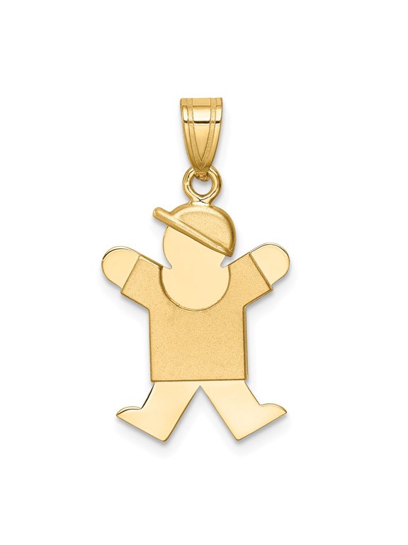 14k Yellow Gold Solid Engravable Boy w/ Hat on Right Charm