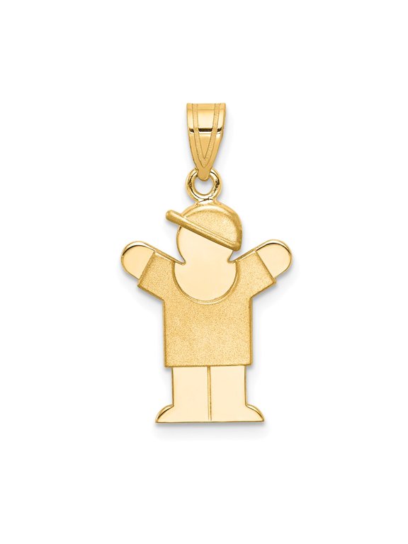 14k Yellow Gold Solid Engravable Boy with Hat on Right Charm