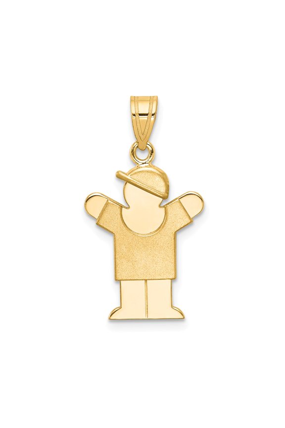 14k Yellow Gold Solid Engravable Boy with Hat on Right Charm