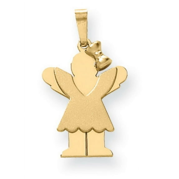 14k Yellow Gold Solid Engravable Girl with Bow on Right Charm