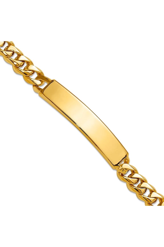 14k Yellow Gold Solid Hand Polished Traditional Link ID Bracelet 8 Inch 9mm Box Clasp Identification Bracelet for Women
