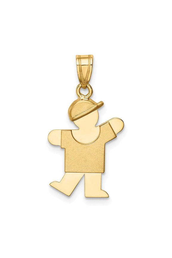 14k Yellow Gold Solid Engraveable Boy With Hat on Left Charm - 1.5 Grams - Measures 25x15mm Wide