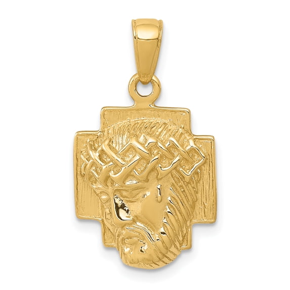 14k Yellow Gold Solid Gold Polished 2-D Small Jesus Head with Crown Charm Pendant