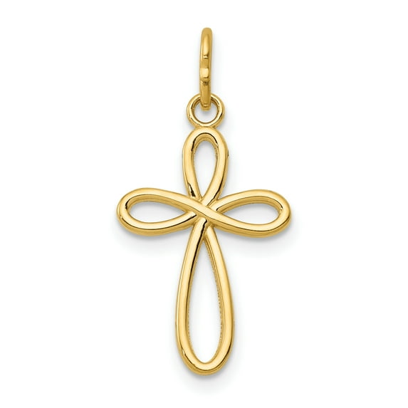 14k Yellow Gold Solid Gold Polished Small Ribbon Cross Charm Pendant