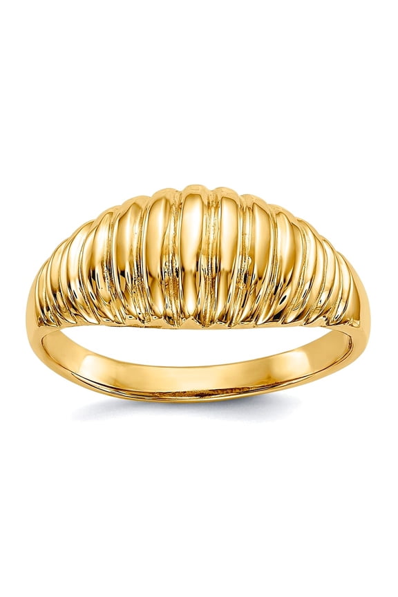 14k Yellow Gold Solid High Polished Ribbed Dome Ring Size 7.5 Ring for Women - 3.0 Grams