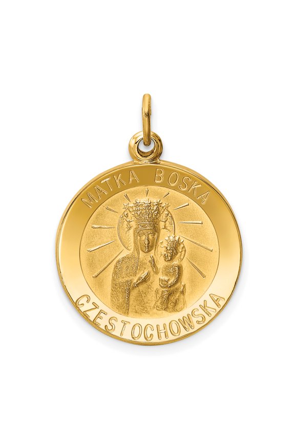 14k Yellow Gold Solid Matka Boska Medal Charm Pendant