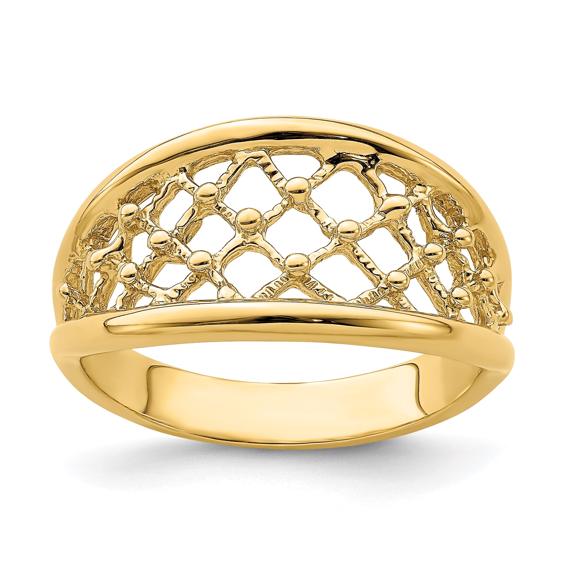14k Yellow Gold Solid Mesh Ring Tapered Band Band Ring