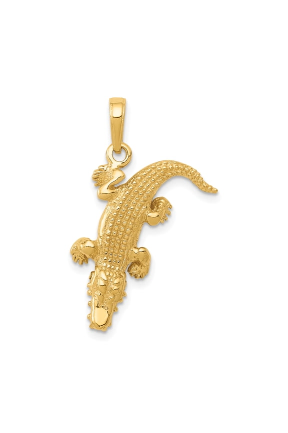14k Yellow Gold Solid Moveable Alligator Charm Pendant