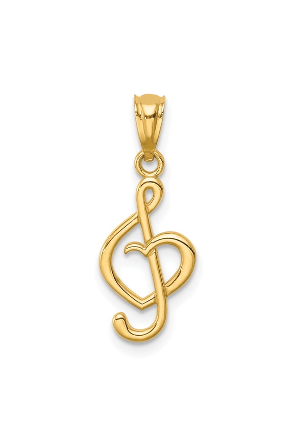 14k Yellow Gold Solid Music Note with Heart Charm Pendant